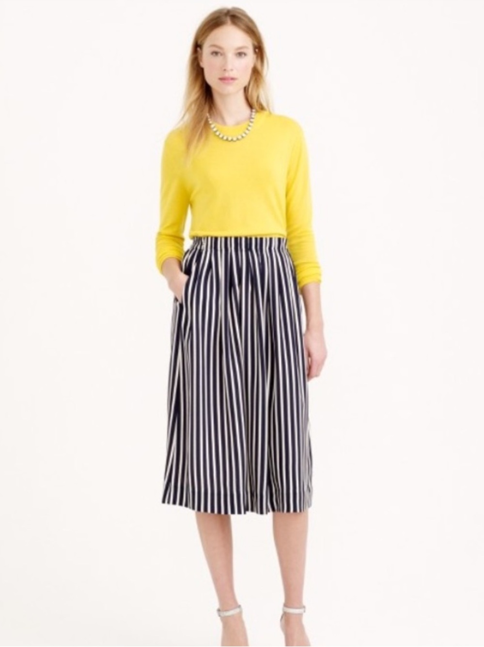 J.CREW Navy and White Vertical Stripe Midi Skirt